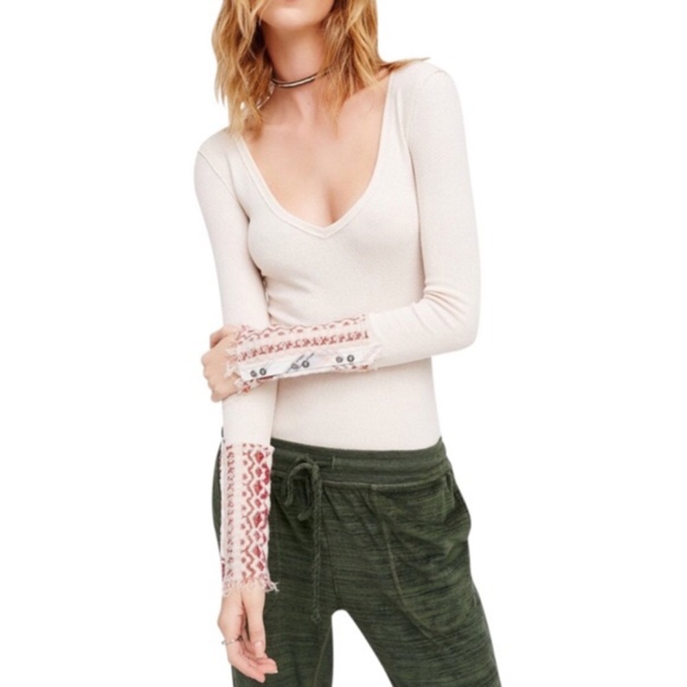 Free People Art School Cuff Thermal Top Ivory Sm